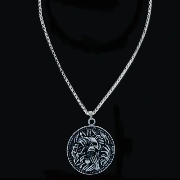 “Undead” Skull Skeleton Zombie Hands Creepy Spooky Medallion Goth Punk Necklace - Picture 3 of 5